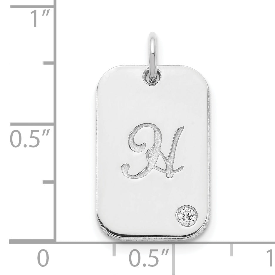 14K White Gold Initial Dog Tag With Diamond Charm