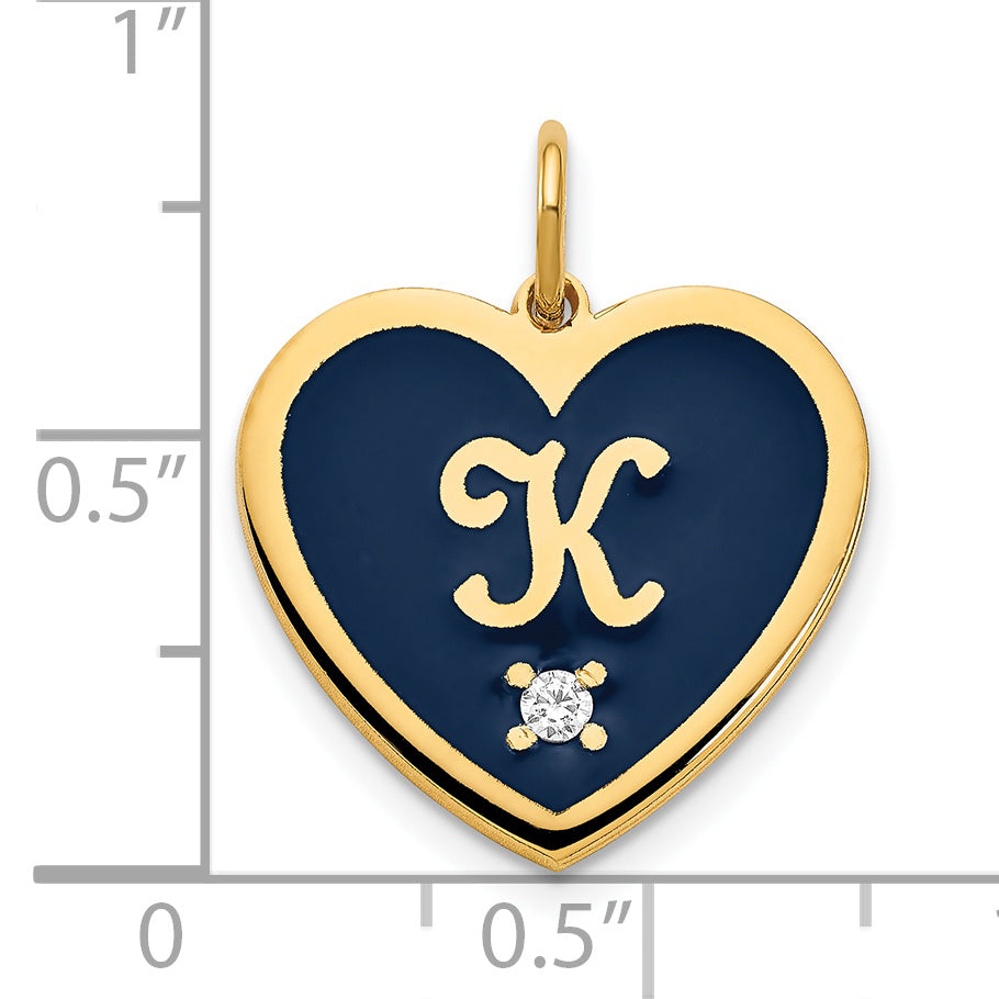 Gold Plated Epoxy Heart With Initial And Diamond Charm