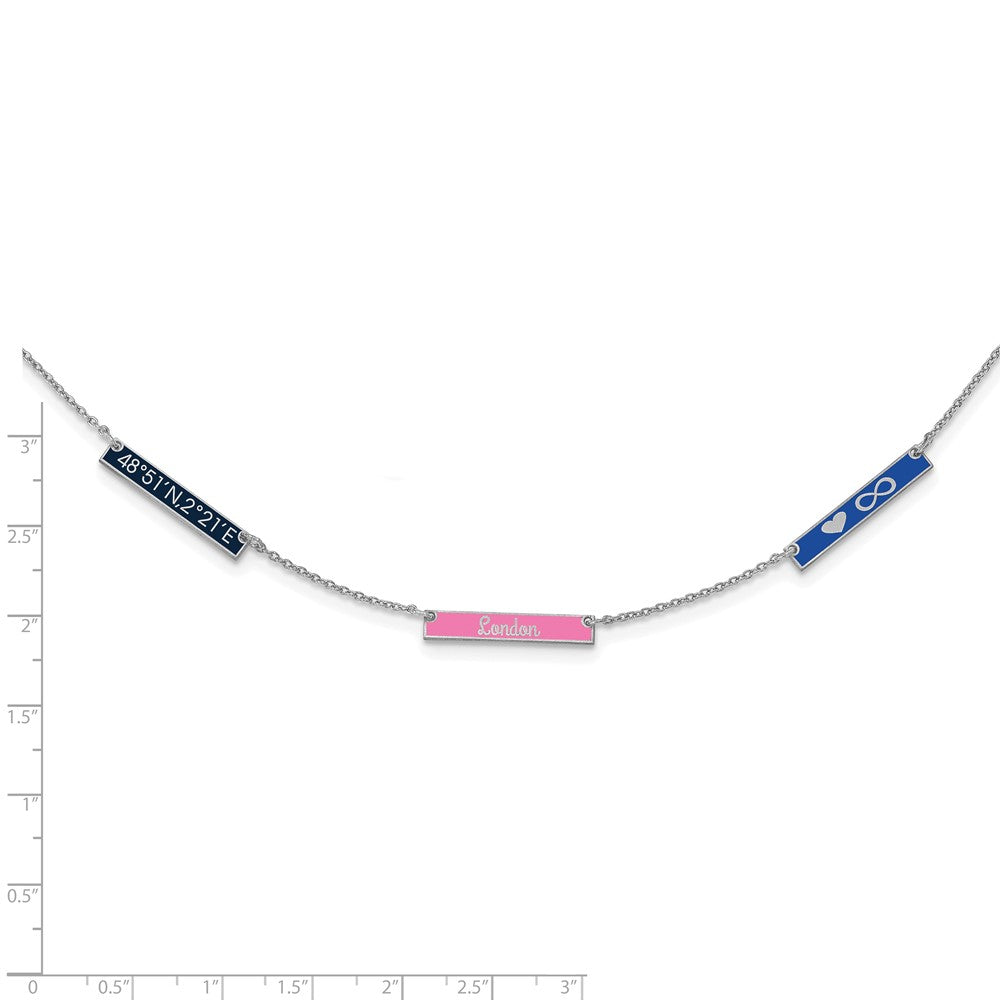 Sterling Silver Silver/Rhodium Plated Brushed 3 Station Epoxy Necklace