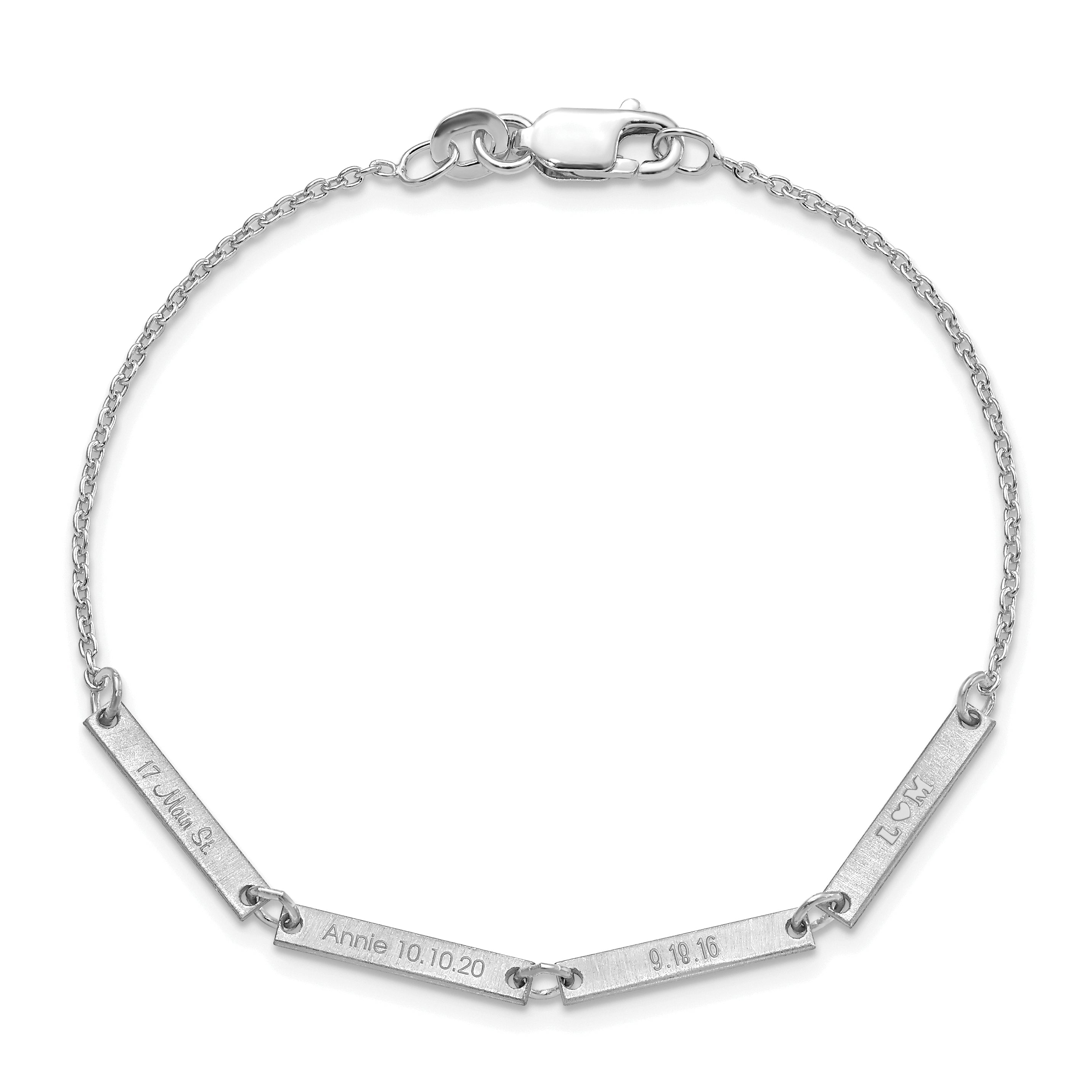 Sterling Silver Silver/Rhodium Plated Brushed 4 Station Bracelet