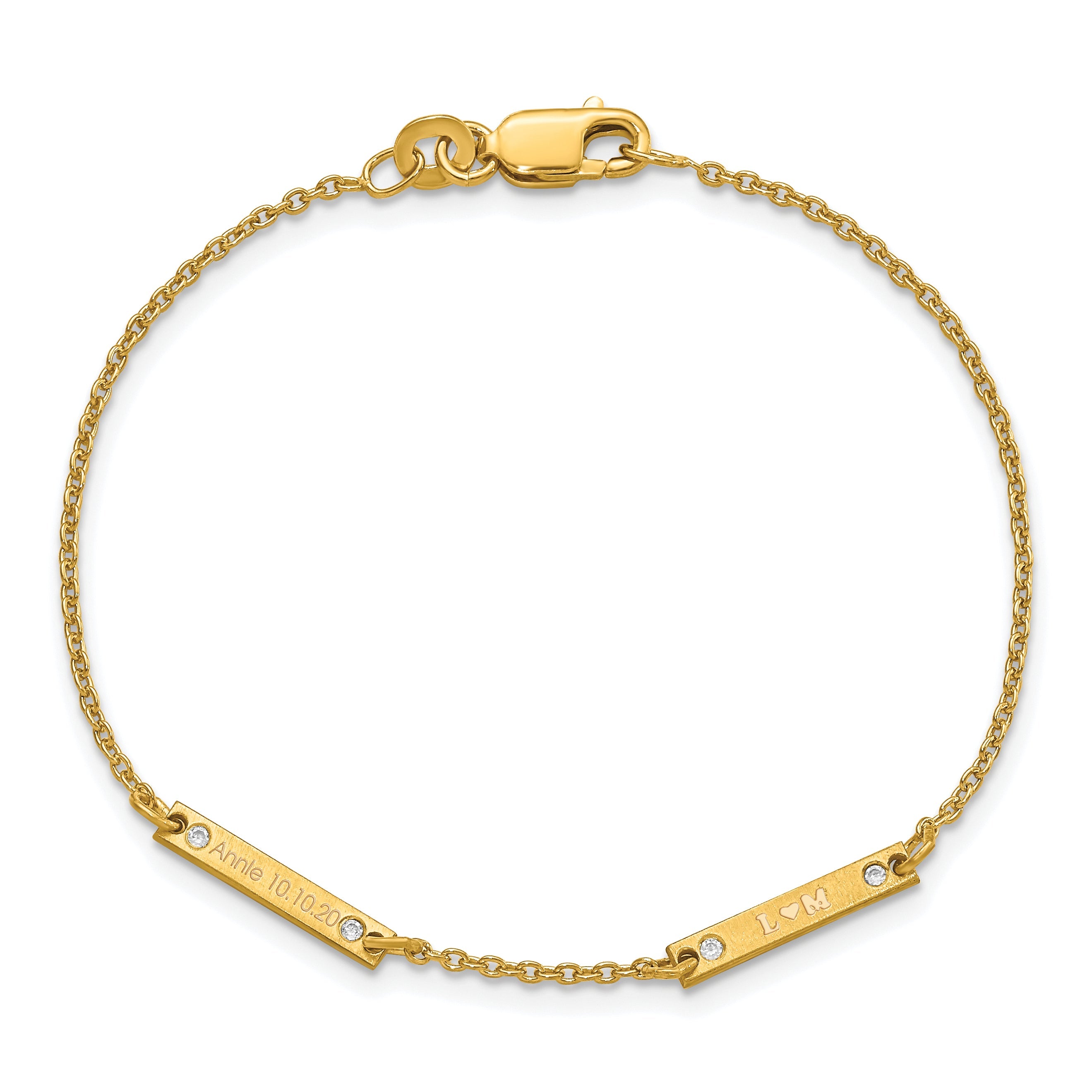 Gold Plated Brushed 2 Station Diamonds Bracelet