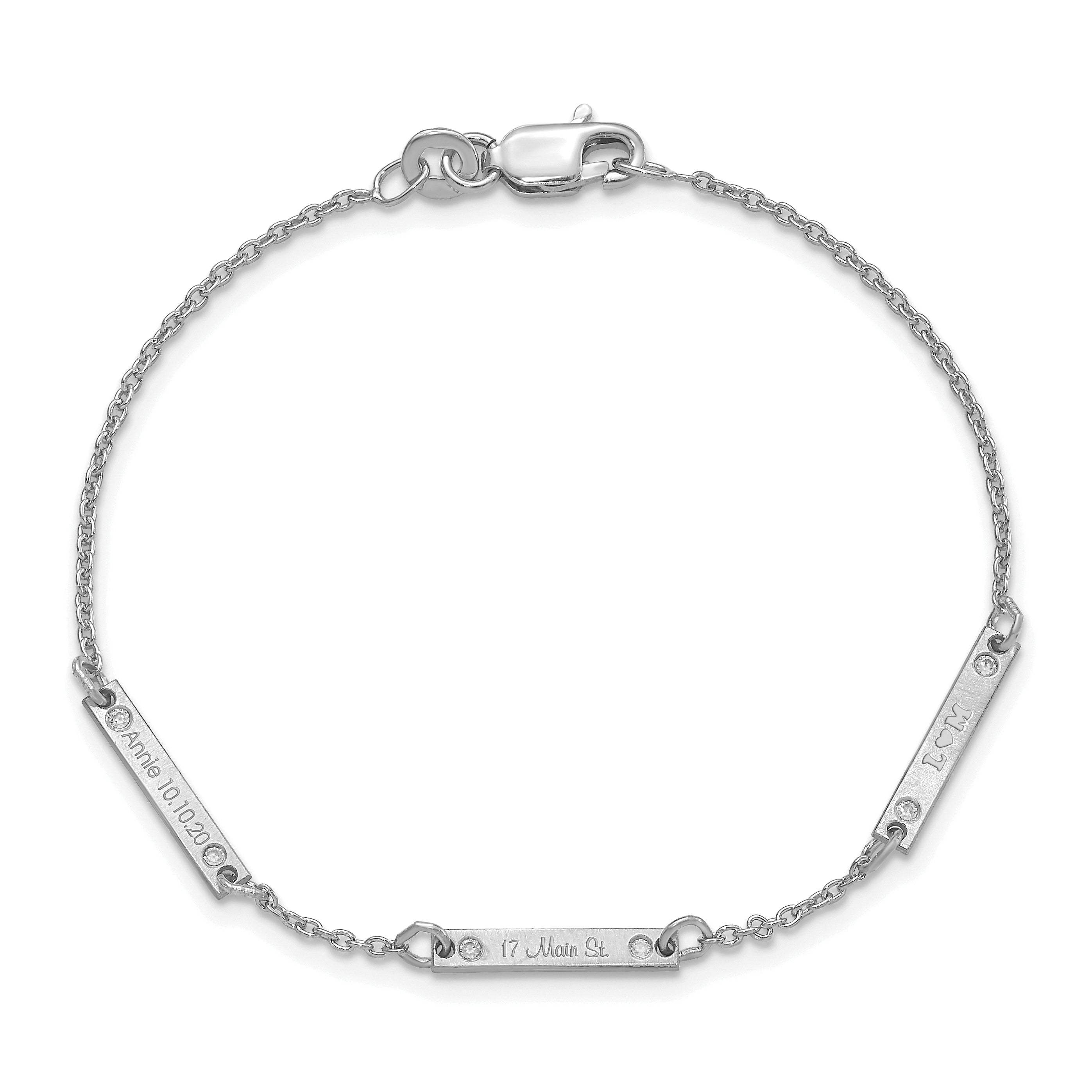 Sterling Silver Rhodium Plated Brushed 3 Station Diamonds Bracelet