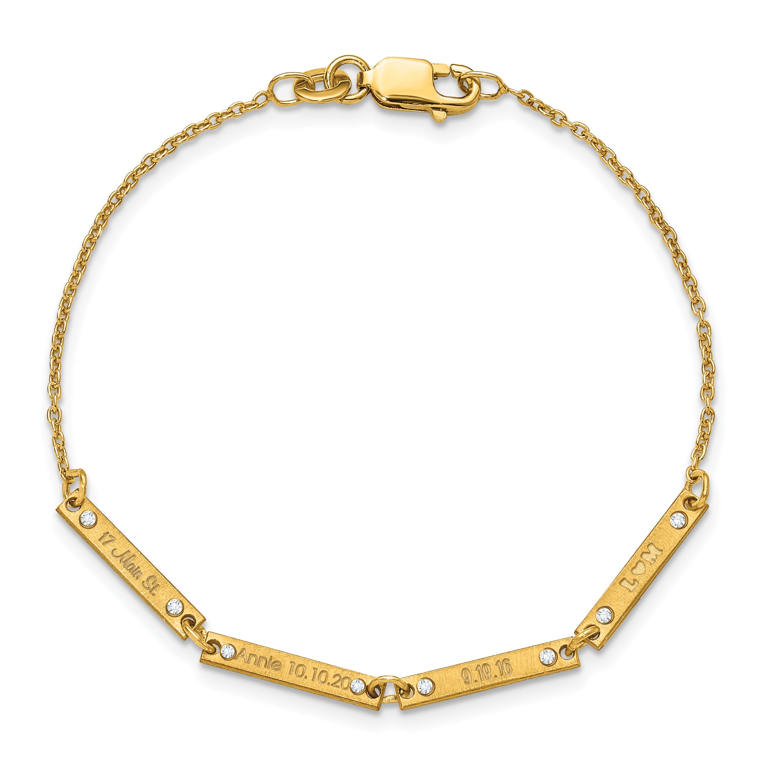 Gold Plated Brushed 4 Station Diamonds Bracelet