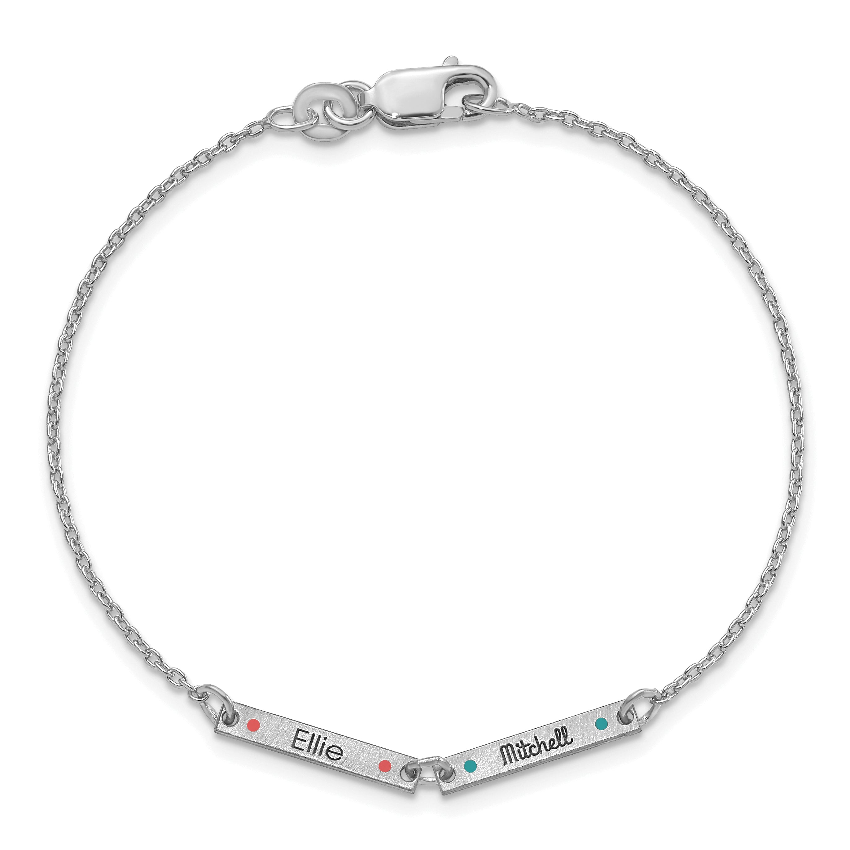 Sterling Silver Rhodium Plated Brushed 2 Station Epoxy Dots Bracelet