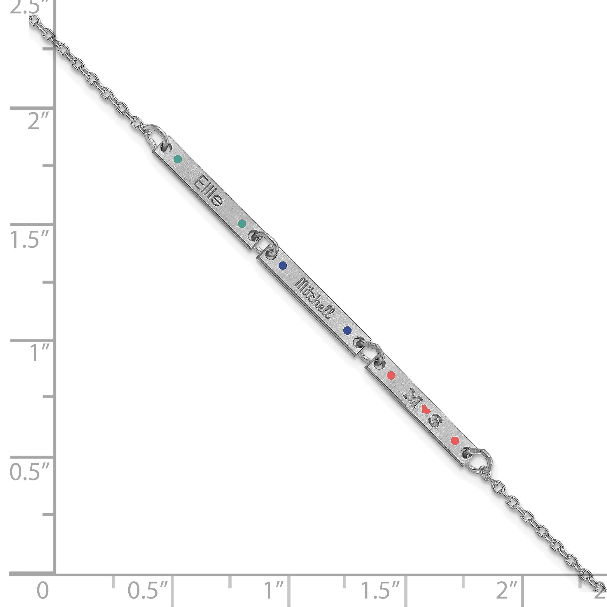 14K White Gold Brushed 3 Station Epoxy Dots Bracelet