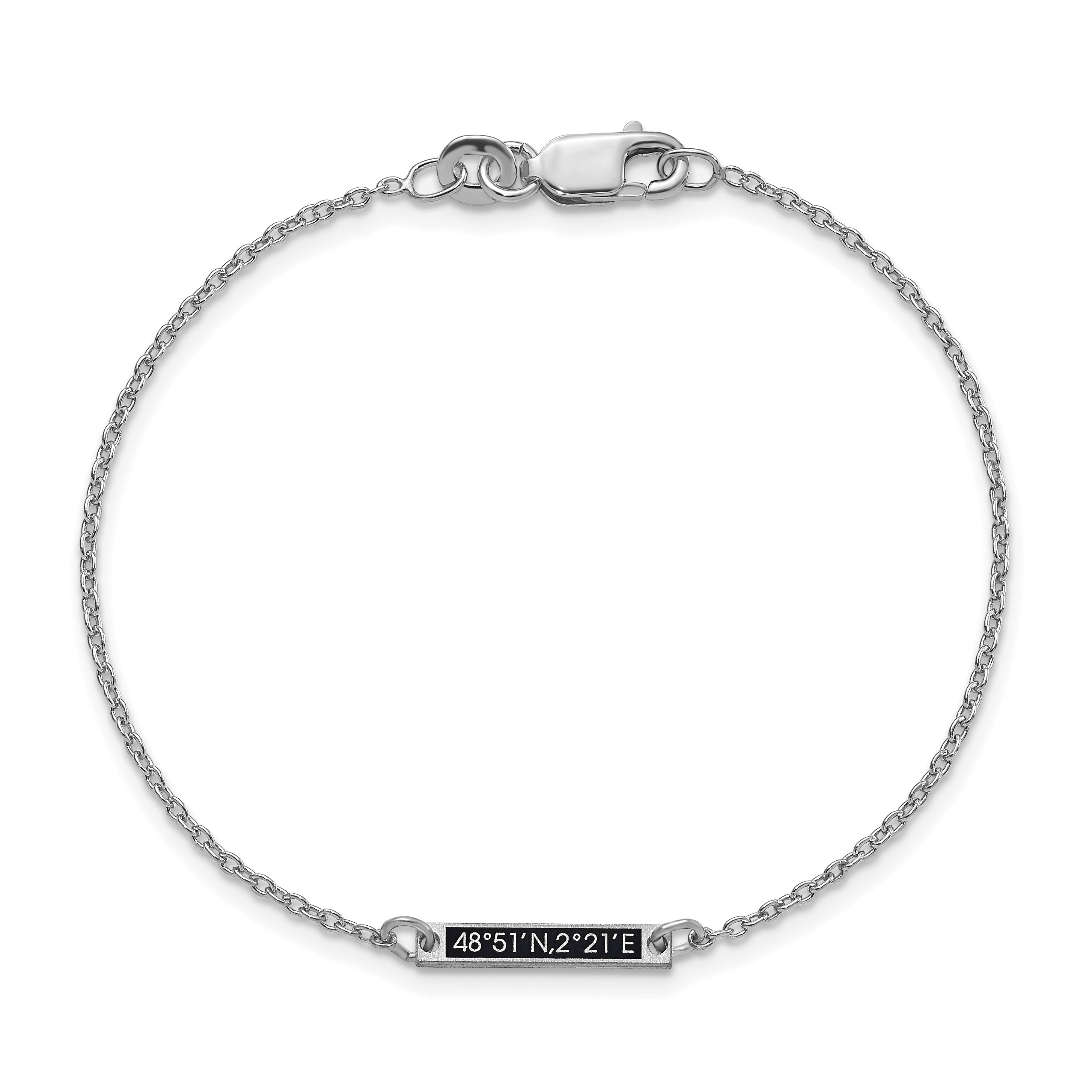 Sterling Silver Silver/Rhodium Plated Brushed 1 Station Epoxy Bracelet