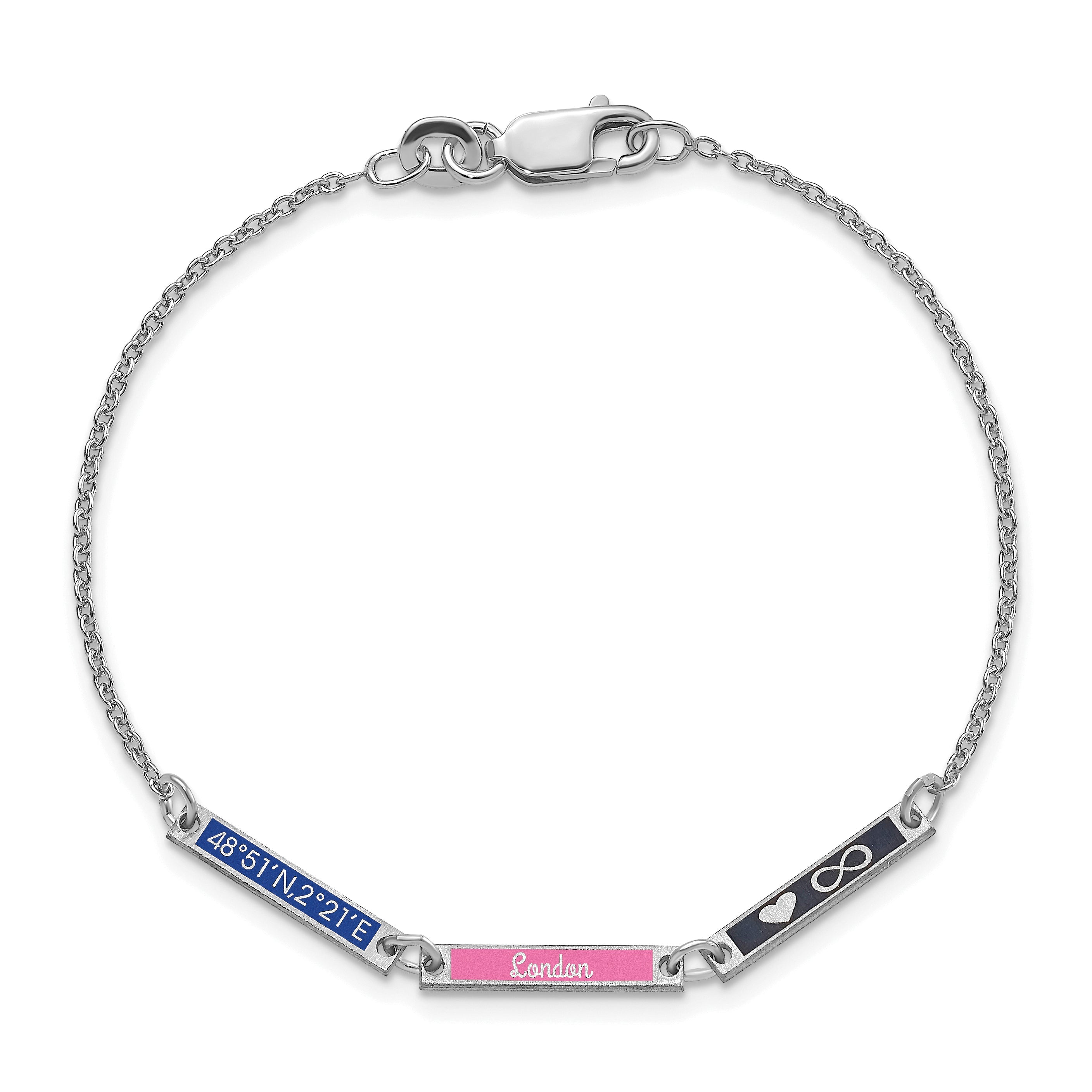 Sterling Silver Silver/Gold Plated Brushed 3 Station Epoxy Bracelet