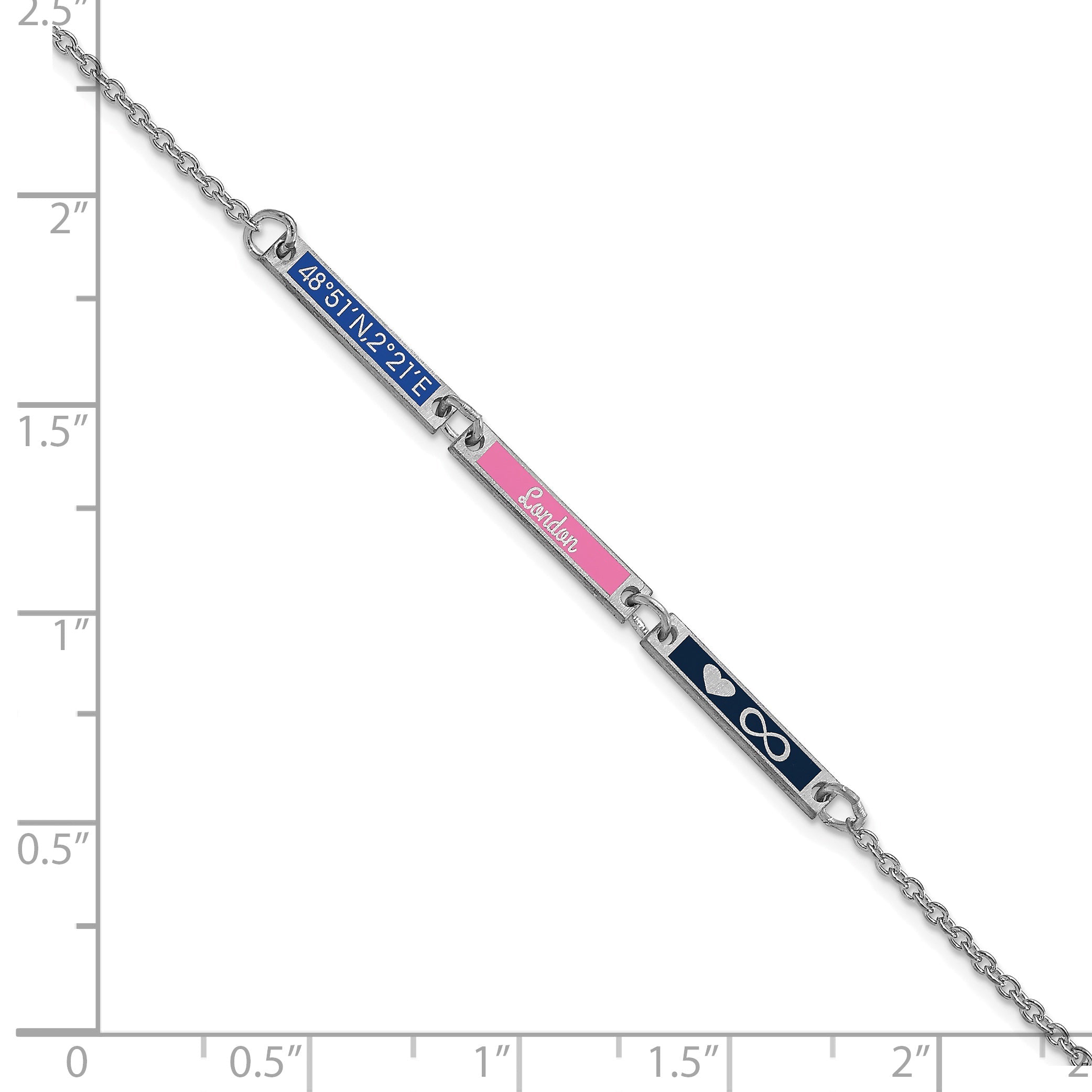 14K White Gold Brushed 3 Station Epoxy Bracelet