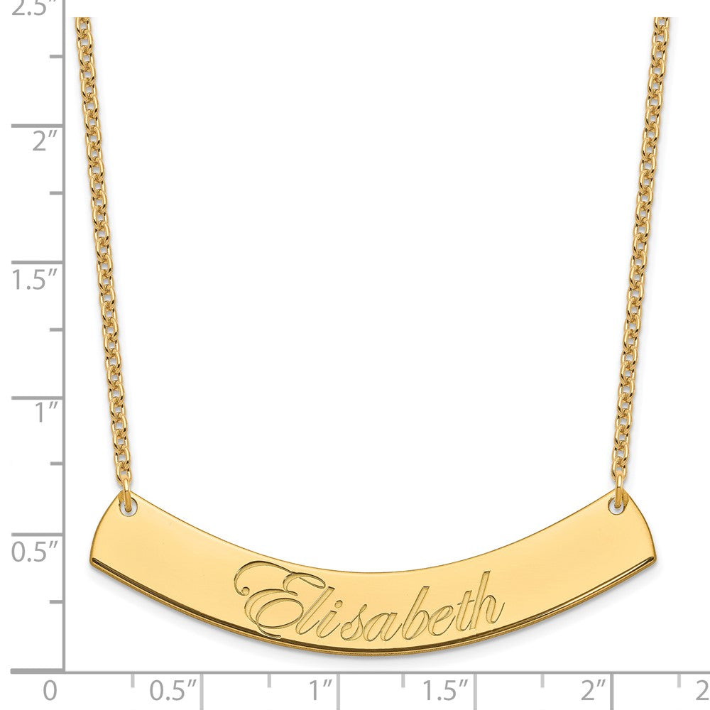 Gold Plated Large Edwardian Script Curved Bar Necklace