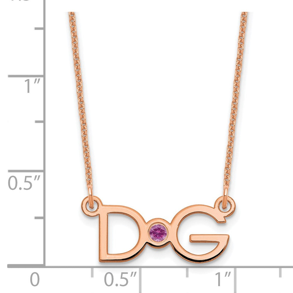 14K Rose Gold 2 Initials W/ Bezel Birthstone Necklace