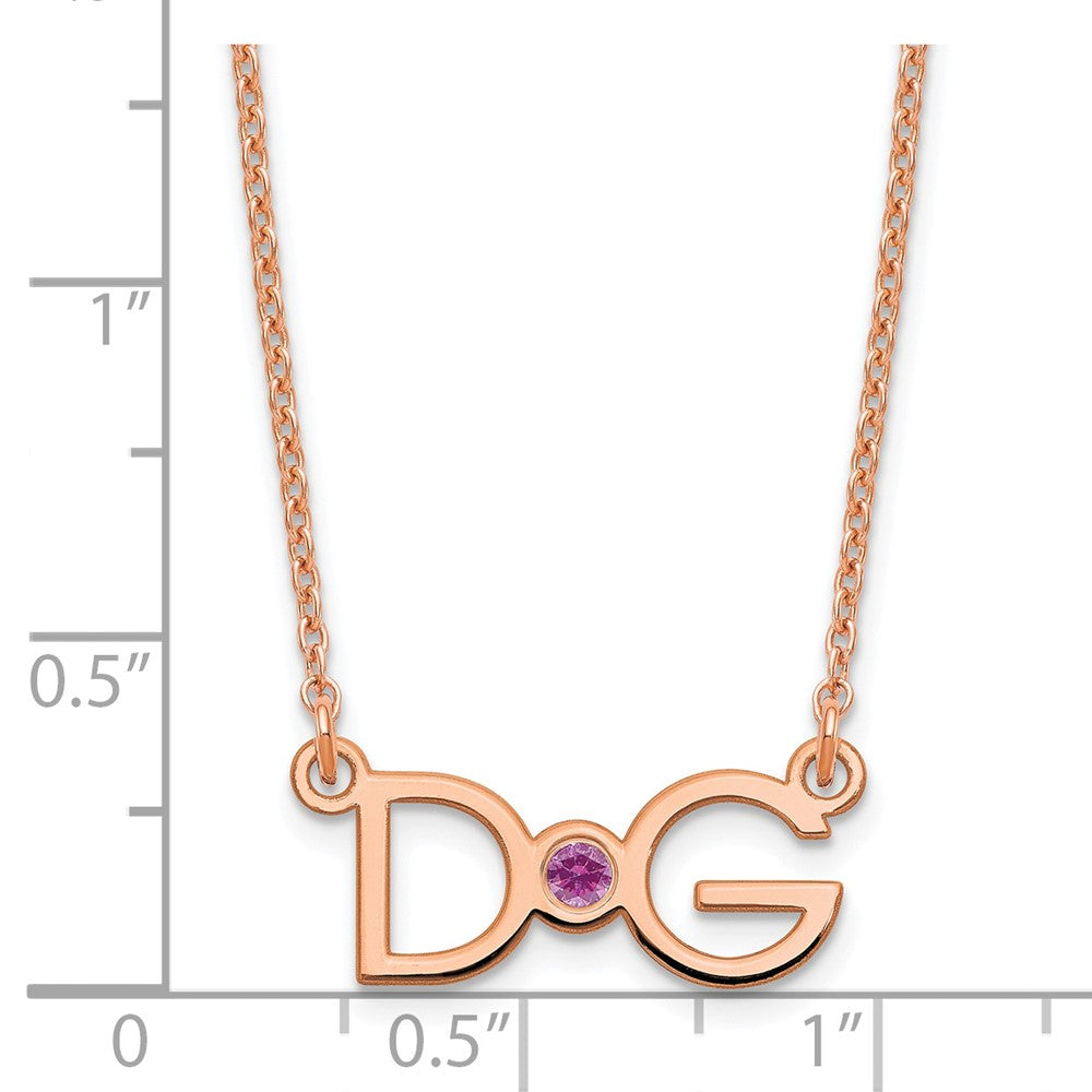 Rose Plated 2 Initials 14K Bezel Birthstone Necklace