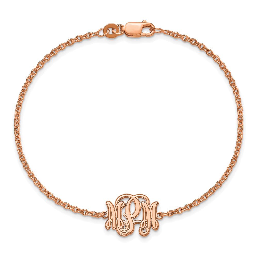 Rose Plated Sterling Silver/Rose Etched Monogram Bracelet