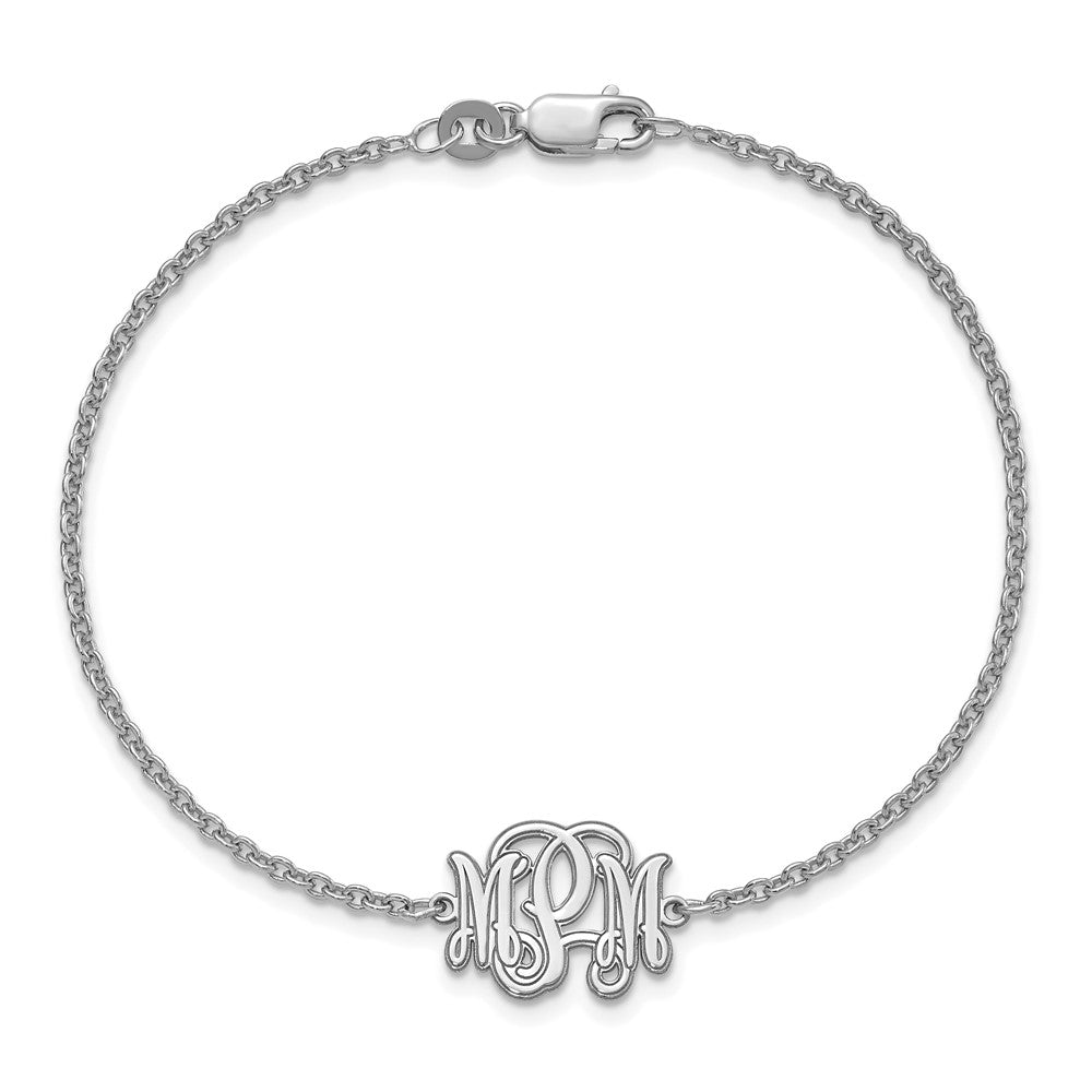 Sterling Silver Silver/Rhodium Plated Etched Monogram Bracelet
