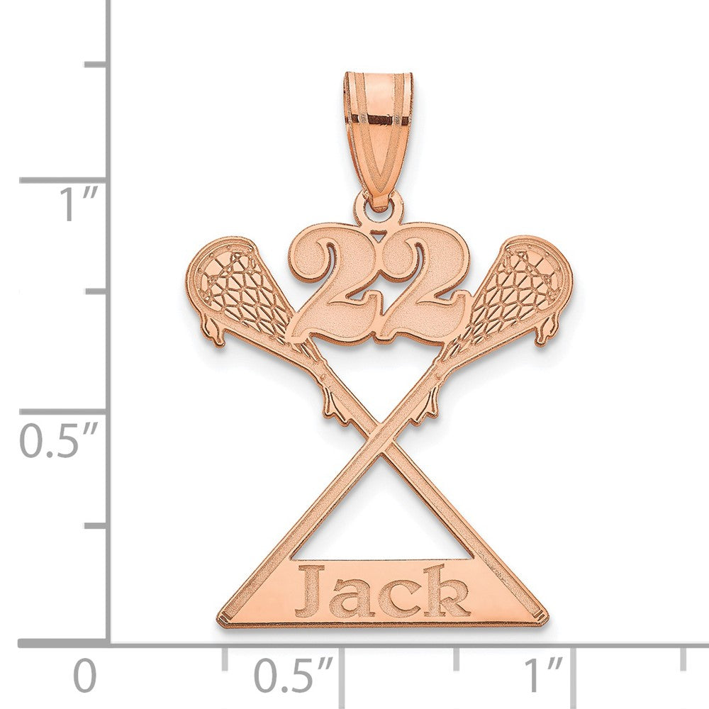 14K Rose Gold Personalized Lacrosse Pendant