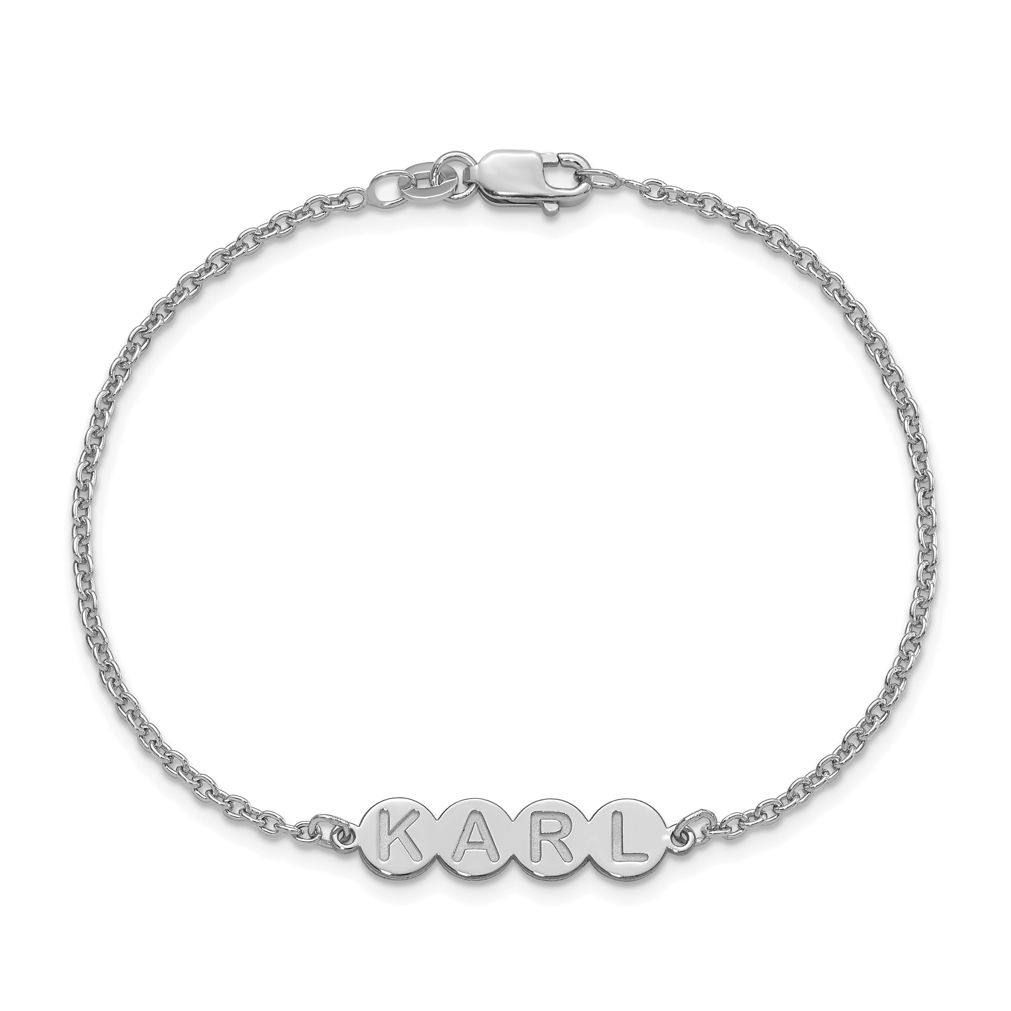 Sterling Silver Silver/Rhodium Plated 4 Letter Bubble Bracelet