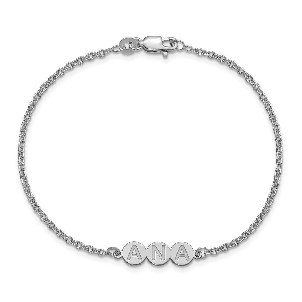 Sterling Silver Silver/Rhodium Plated 3 Letter Bubble Bracelet