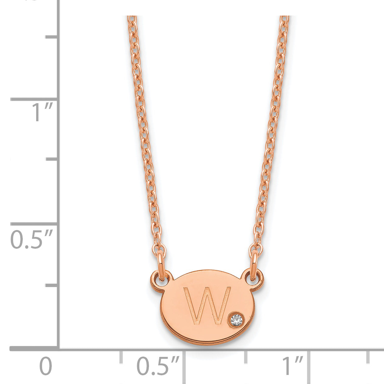 Rose Plated Sterling Silver/Rose Oval Initial With Diamond Necklace