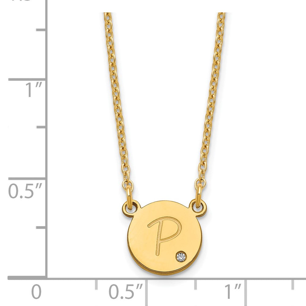 Gold Plated Sterling Silver/Gold Round Initial With Diamond Necklace