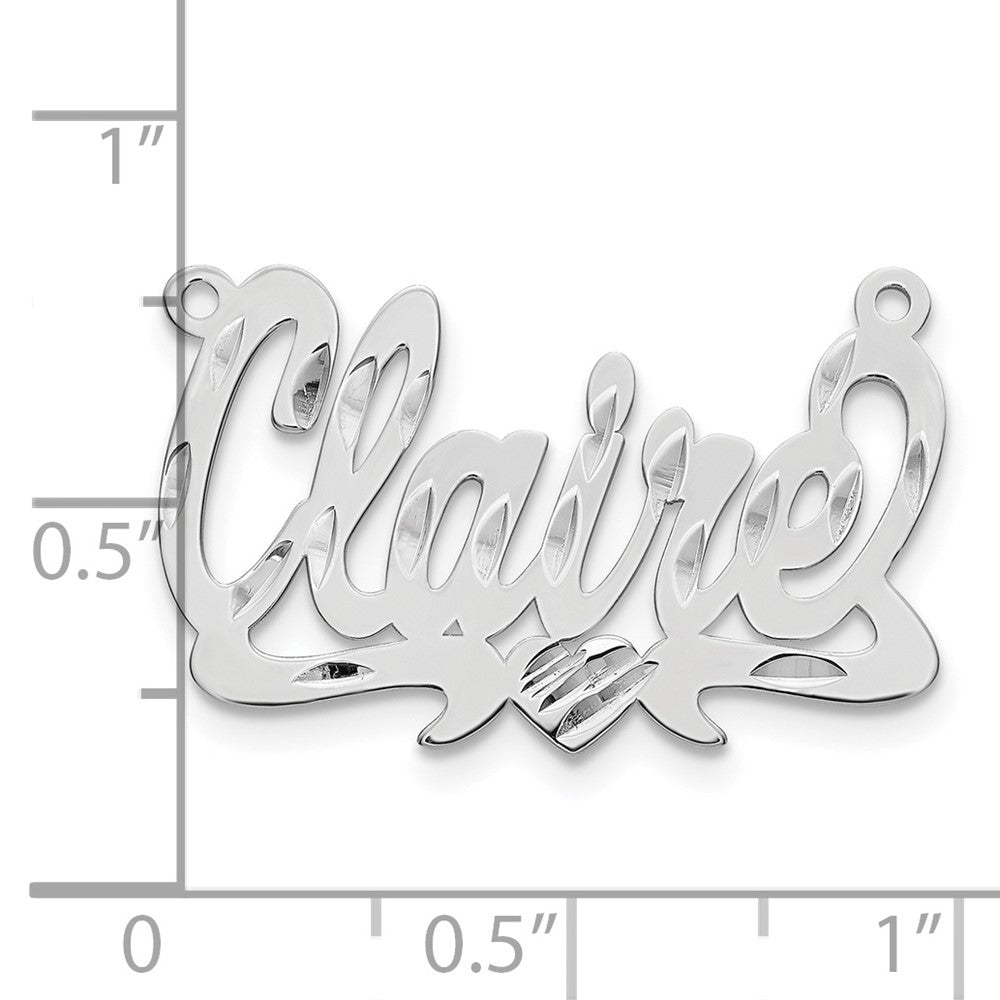 Sterling Silver Silver/Rhodium Plated Diamond Cut Heart Name Plate
