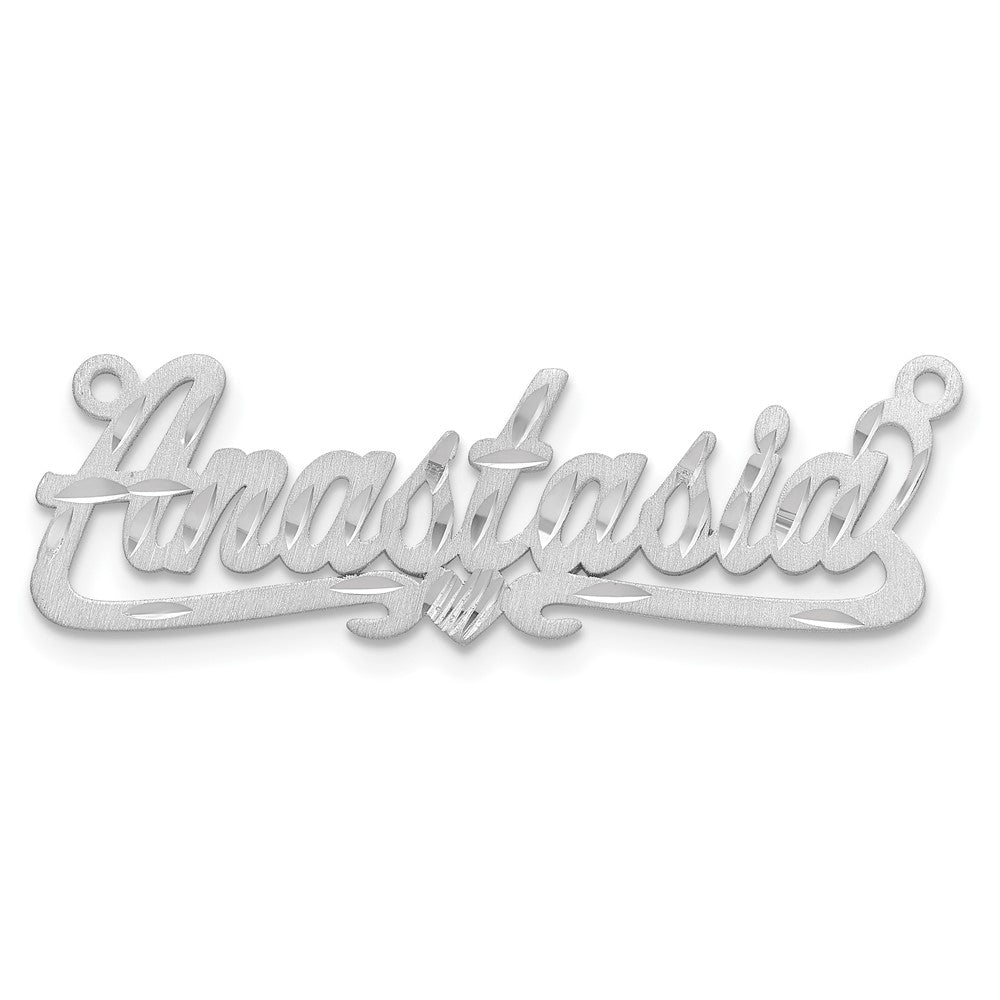 14K White Gold Satin Diamond Cut Heart Name Plate