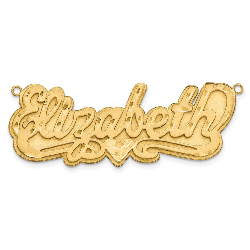 14K Yellow Gold 3D Satin Diamond Cut Heart Name Plate