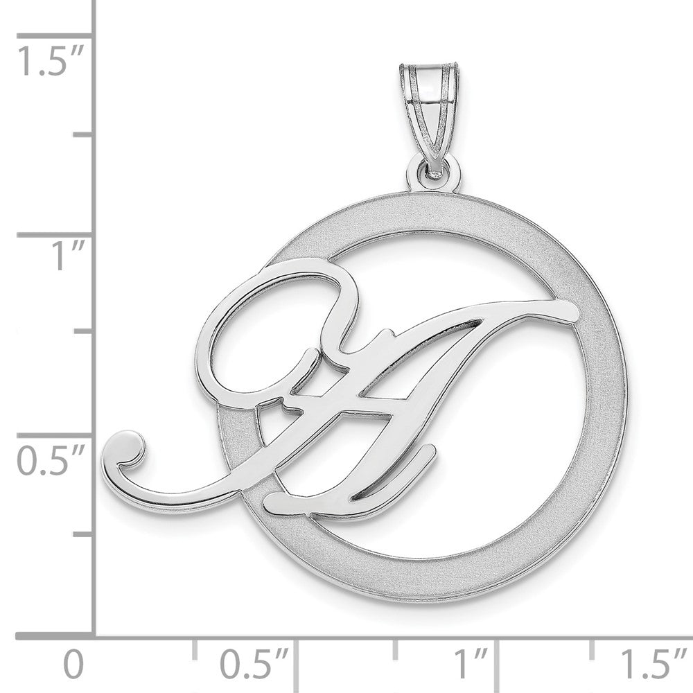 Sterling Silver Silver/Rhodium Plated Etched Initial In A Circle Pendant