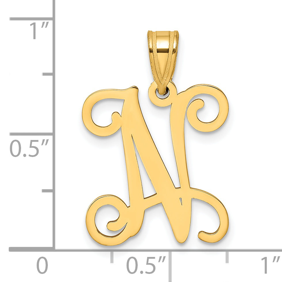 14k Yellow Gold 14KY Script Letter N Initial Pendant