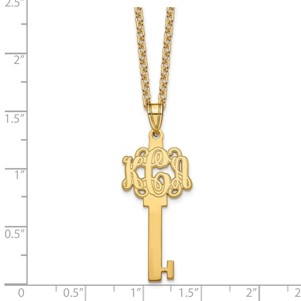 Gold Plated Sterling Silver/Gold Etched Monogram Key Necklace