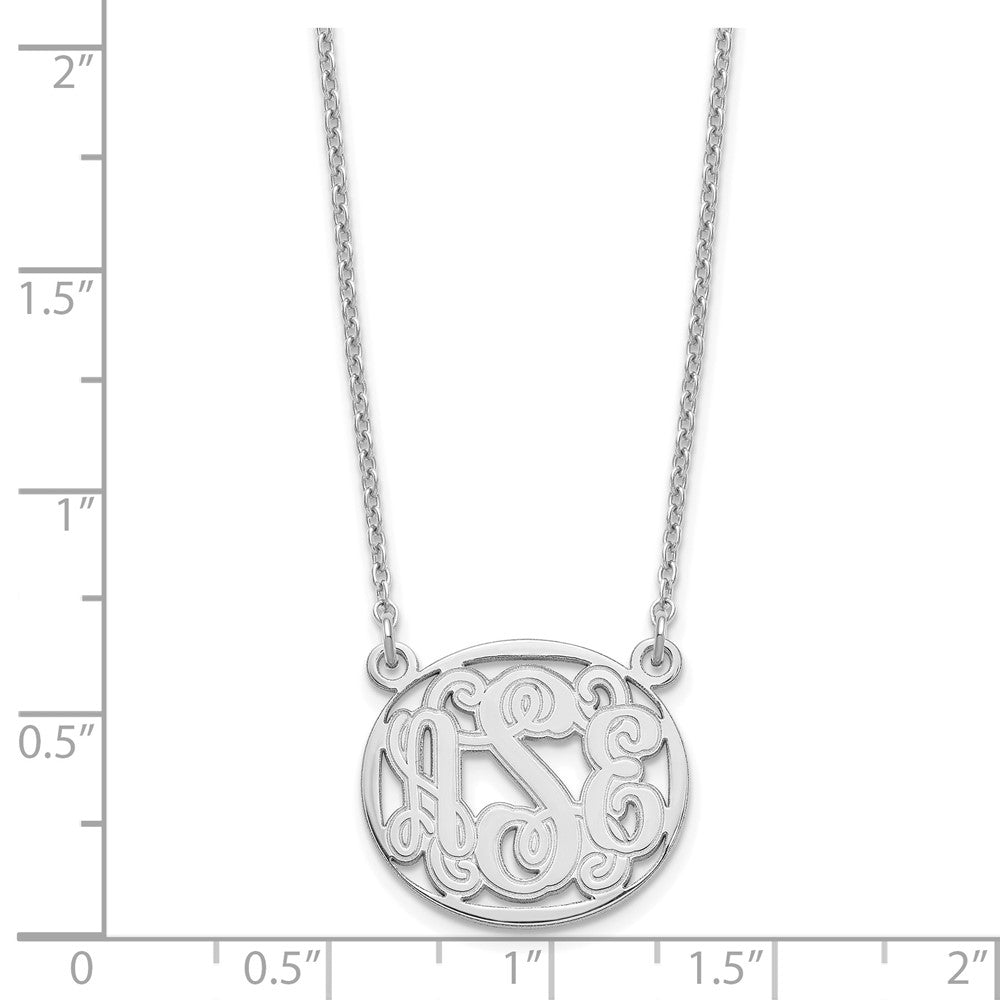Sterling Silver Silver/Rhodium Plated Etched Oval Monogram Necklace