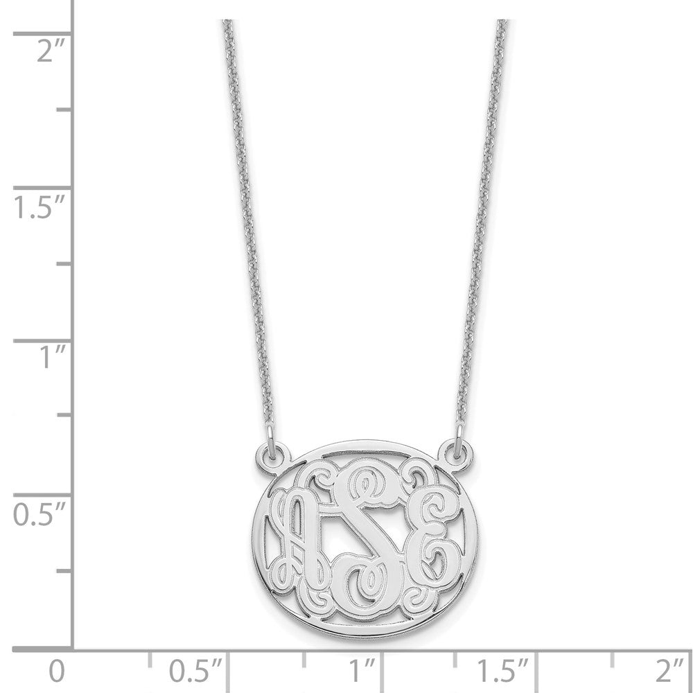 14K White Gold Etched Oval Monogram Necklace