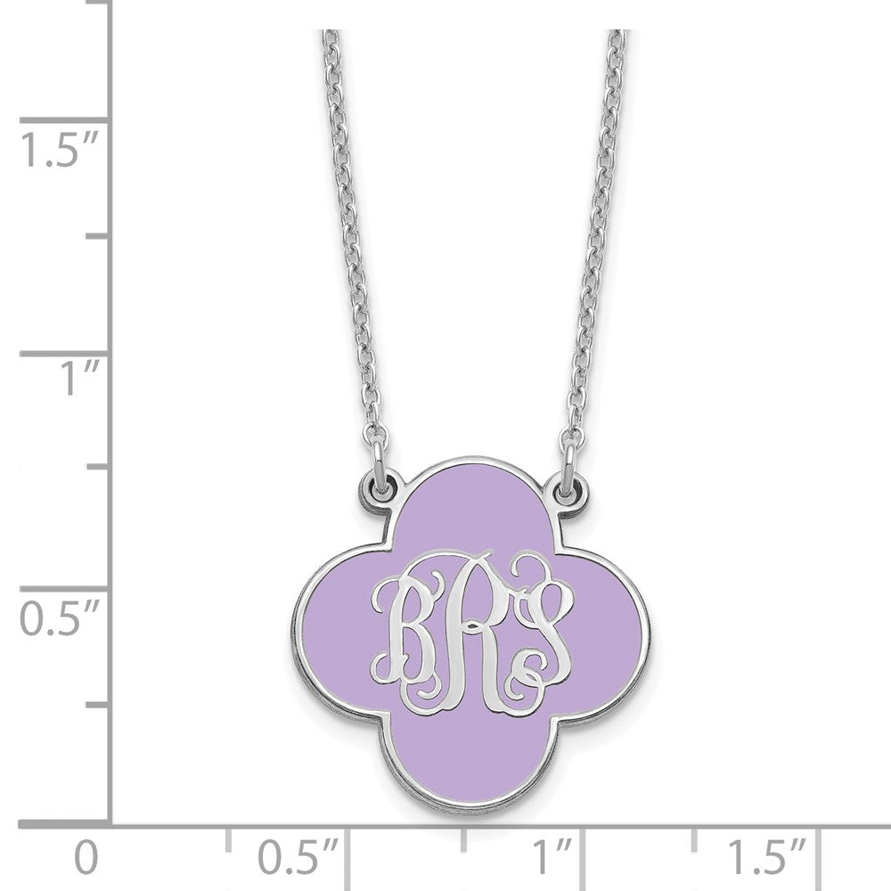 Sterling Silver Silver/Rhodium Plated Clover Monogram Epoxy Necklace