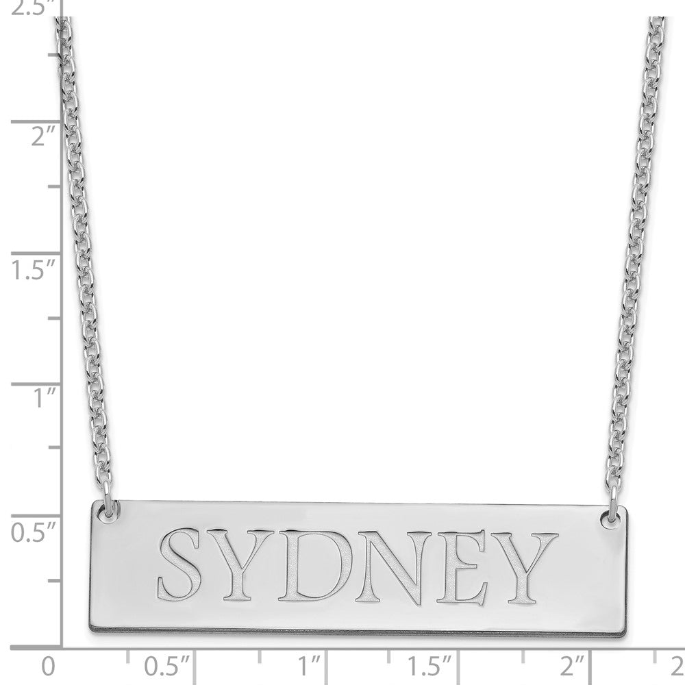 Sterling Silver Silver/Rhodium Plated Large Name Bar Necklace
