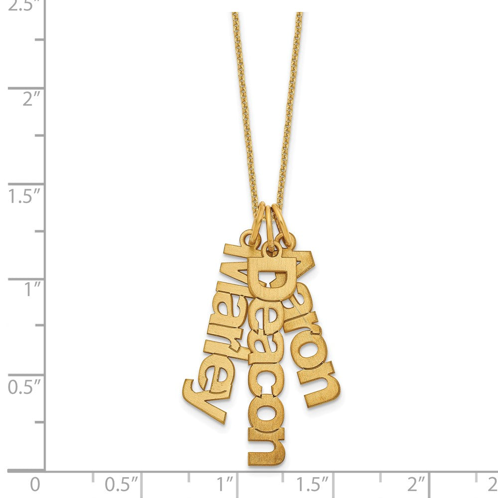 14K Yellow Gold Brushed 3 Name Charm Necklace