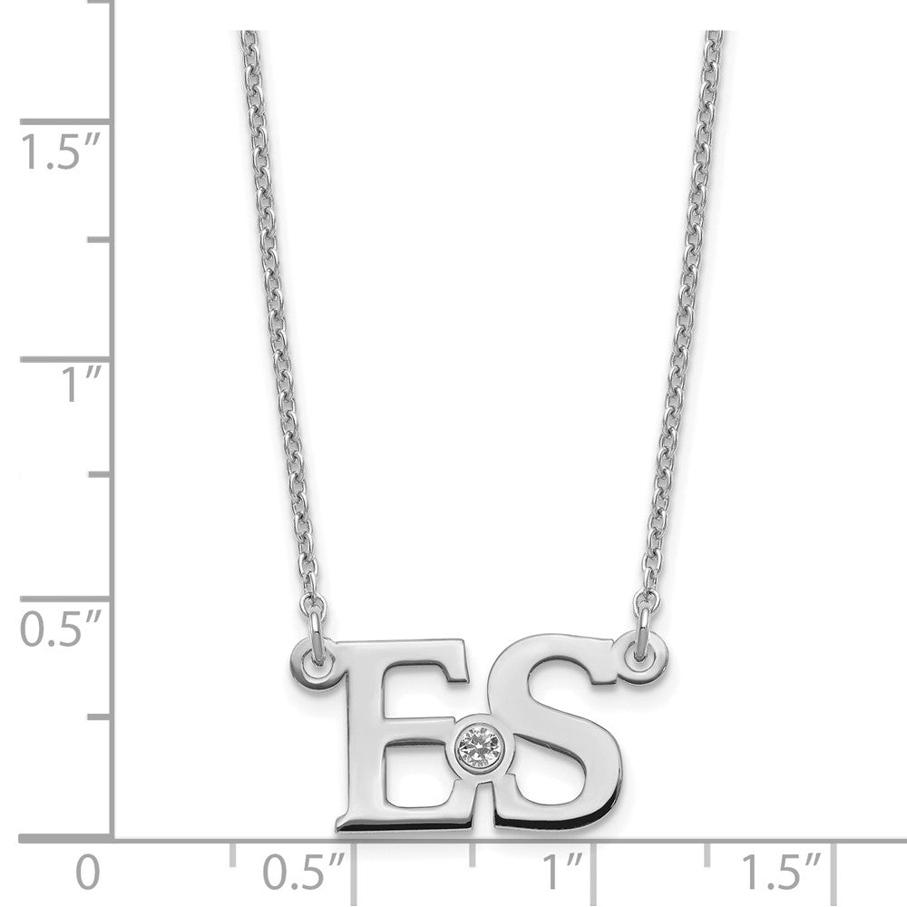 Sterling Silver Rhod Plated 2 Initials With 14K Bezel Birthstone Necklace