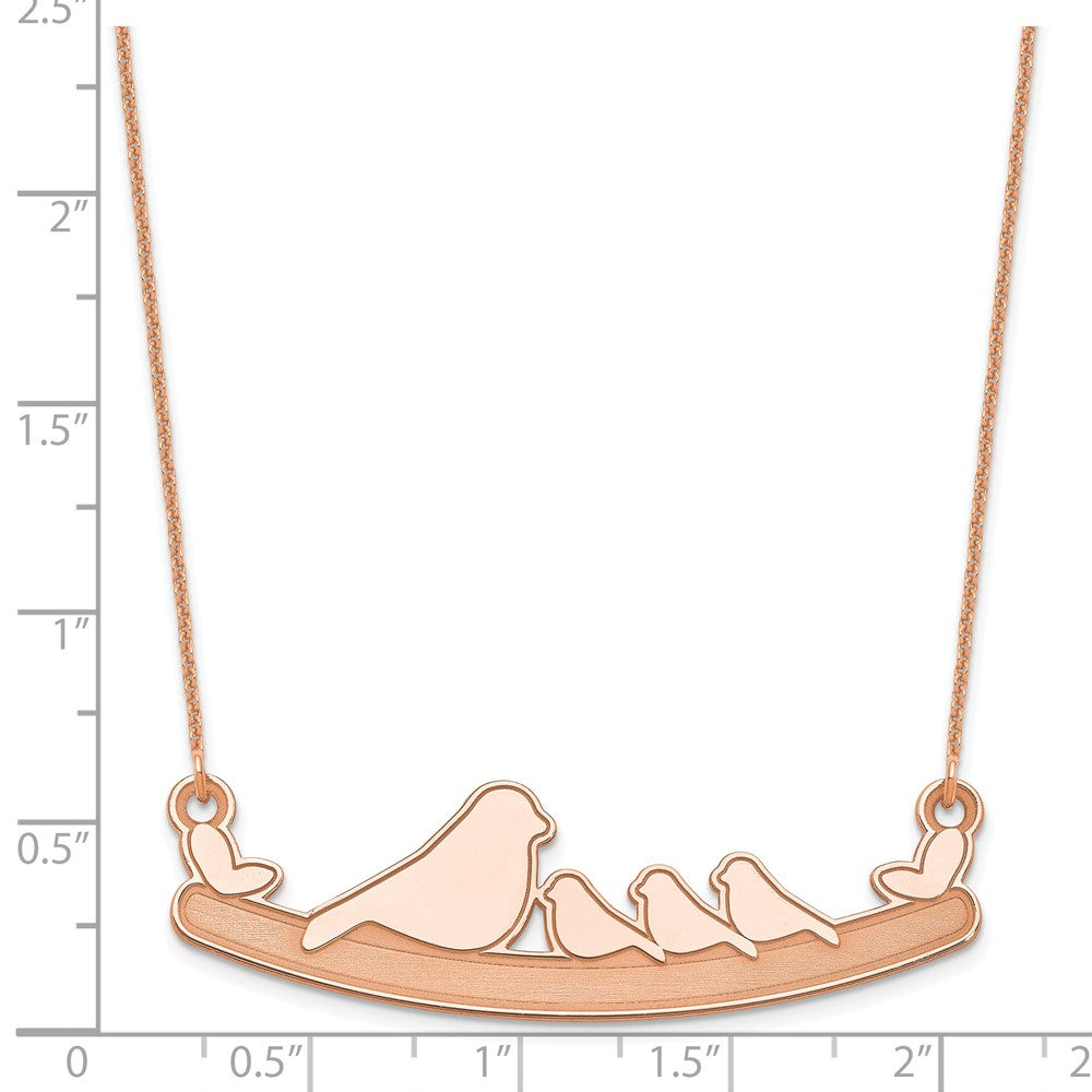 14K Rose Gold Mom And 3 Baby Birds Necklace