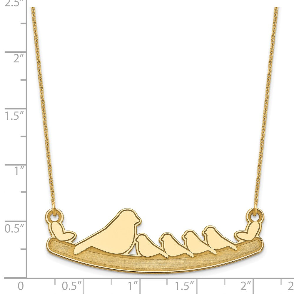 14K Yellow Gold Mom And 4 Baby Birds Necklace