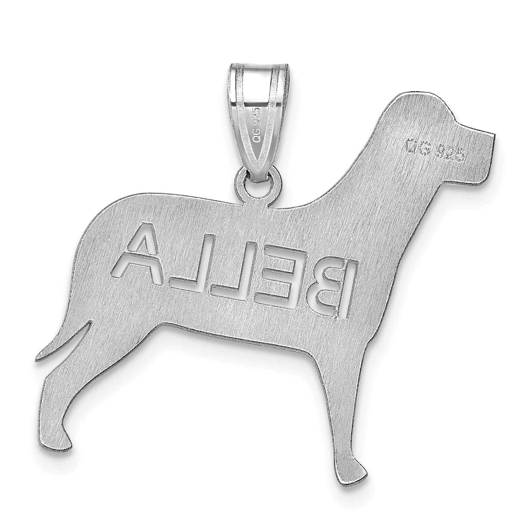 14K White Gold Dog With Cut Out Name Pendant