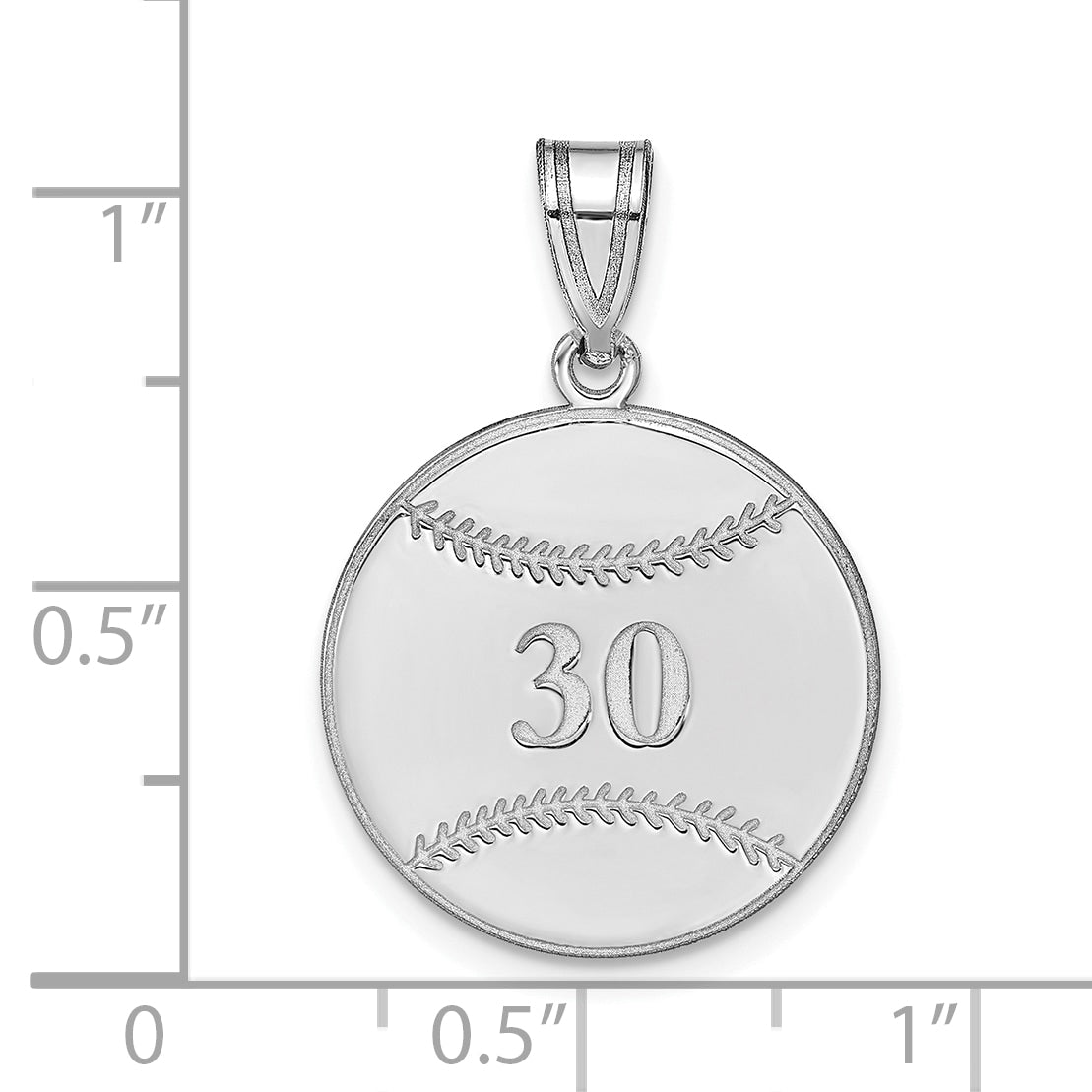 Sterling Silver Silver/Rhodium Plated Personalized Baseball Pendant