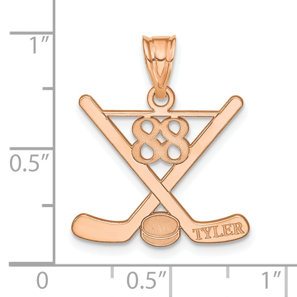 Rose Plated Sterling Silver/Rose Personalized Hockey Pendant