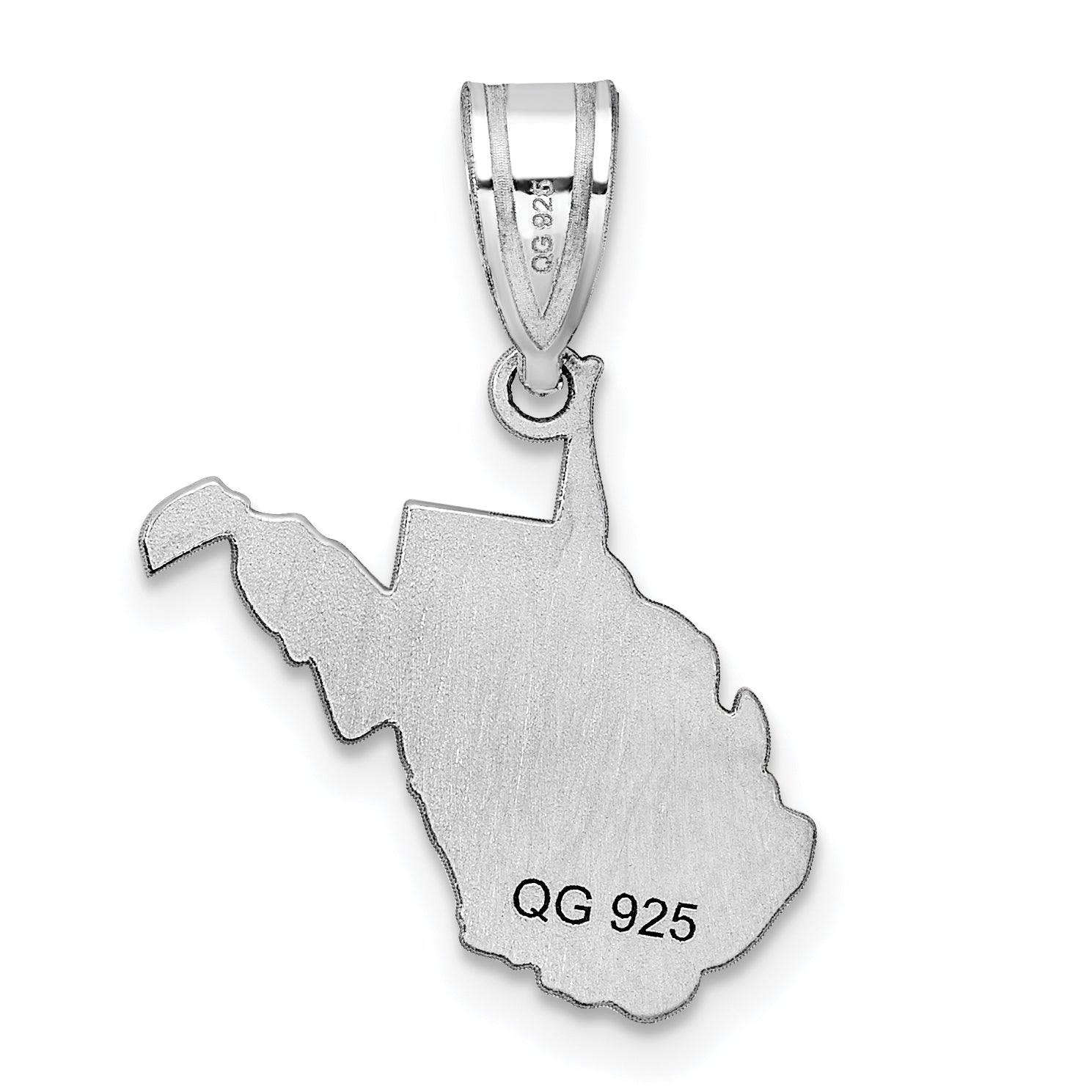 Sterling Silver Silver/Rhodium Plated West Virginia State Pendant