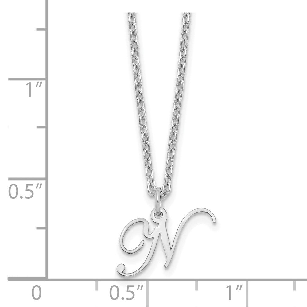 Sterling Silver Rhodium Plated Letter N Initial Necklace