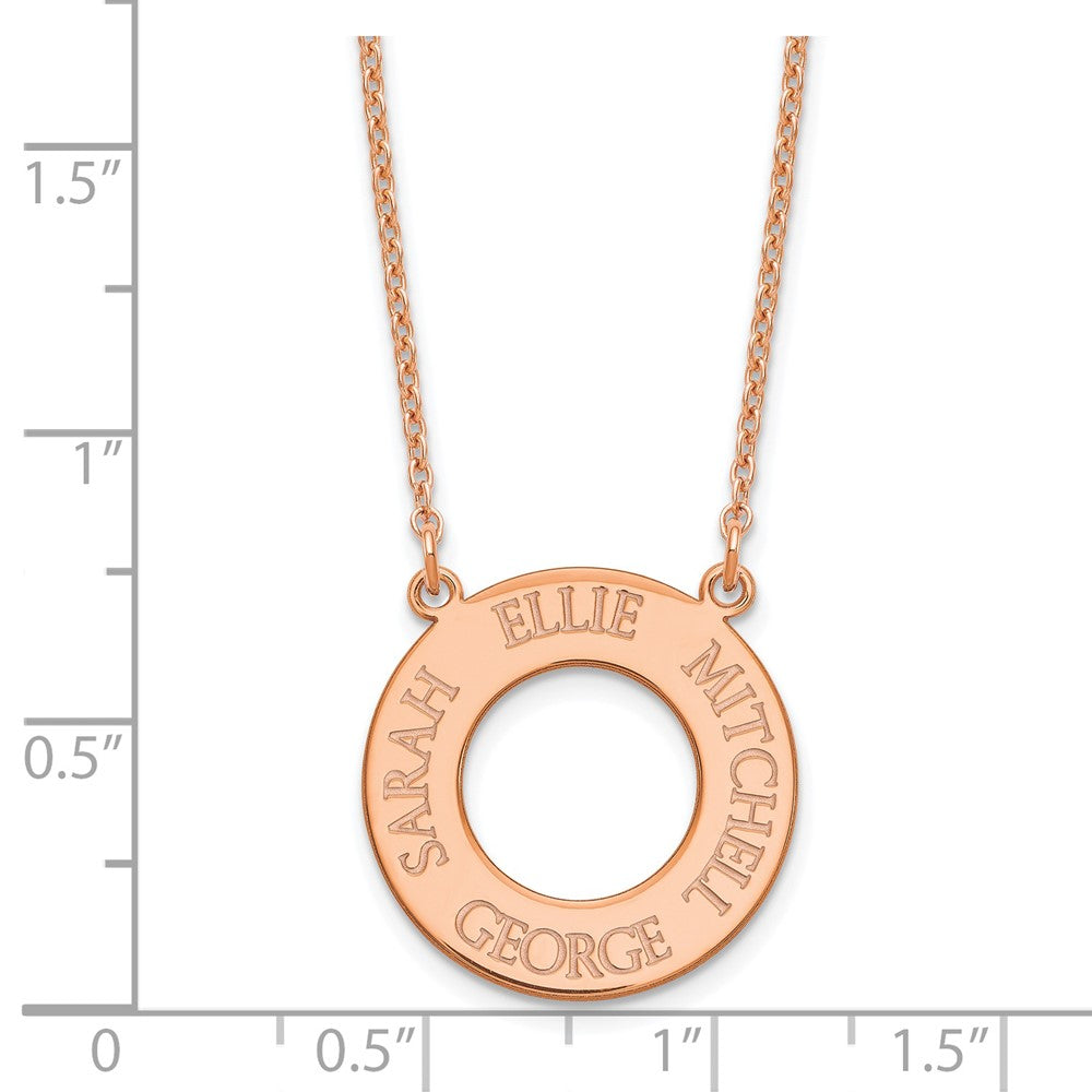 Rose Plated Sterling Silver/Rose Circle With 4 Name Necklace