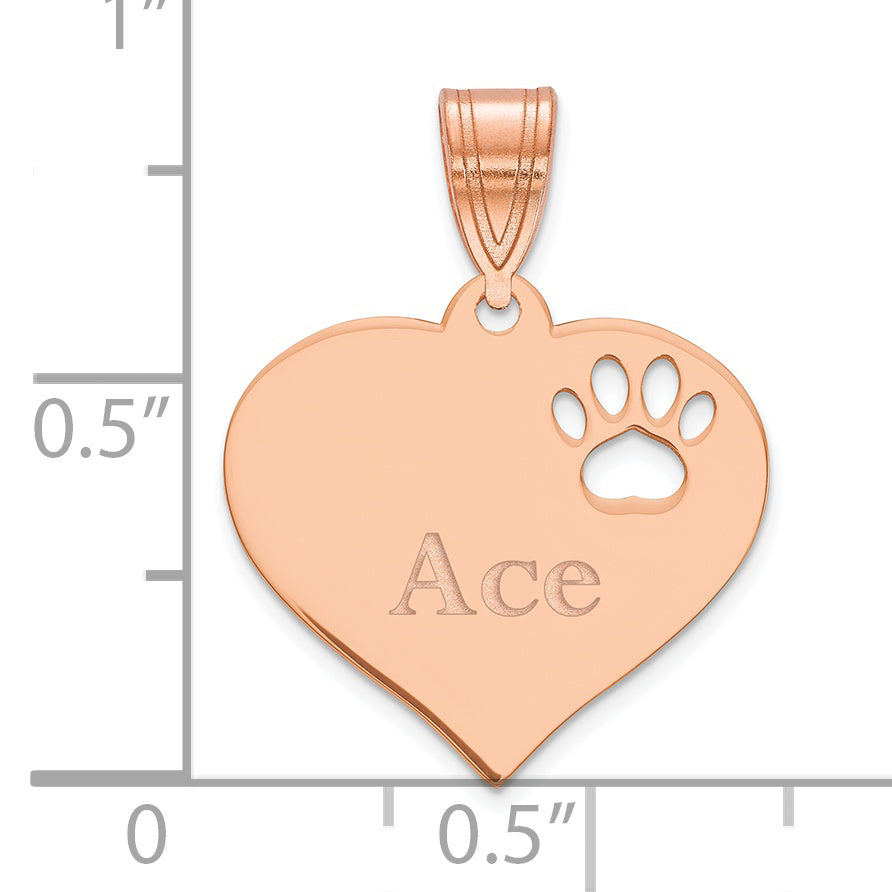 Rose Plated Heart With Name And Paw Print Cut Out Pendant