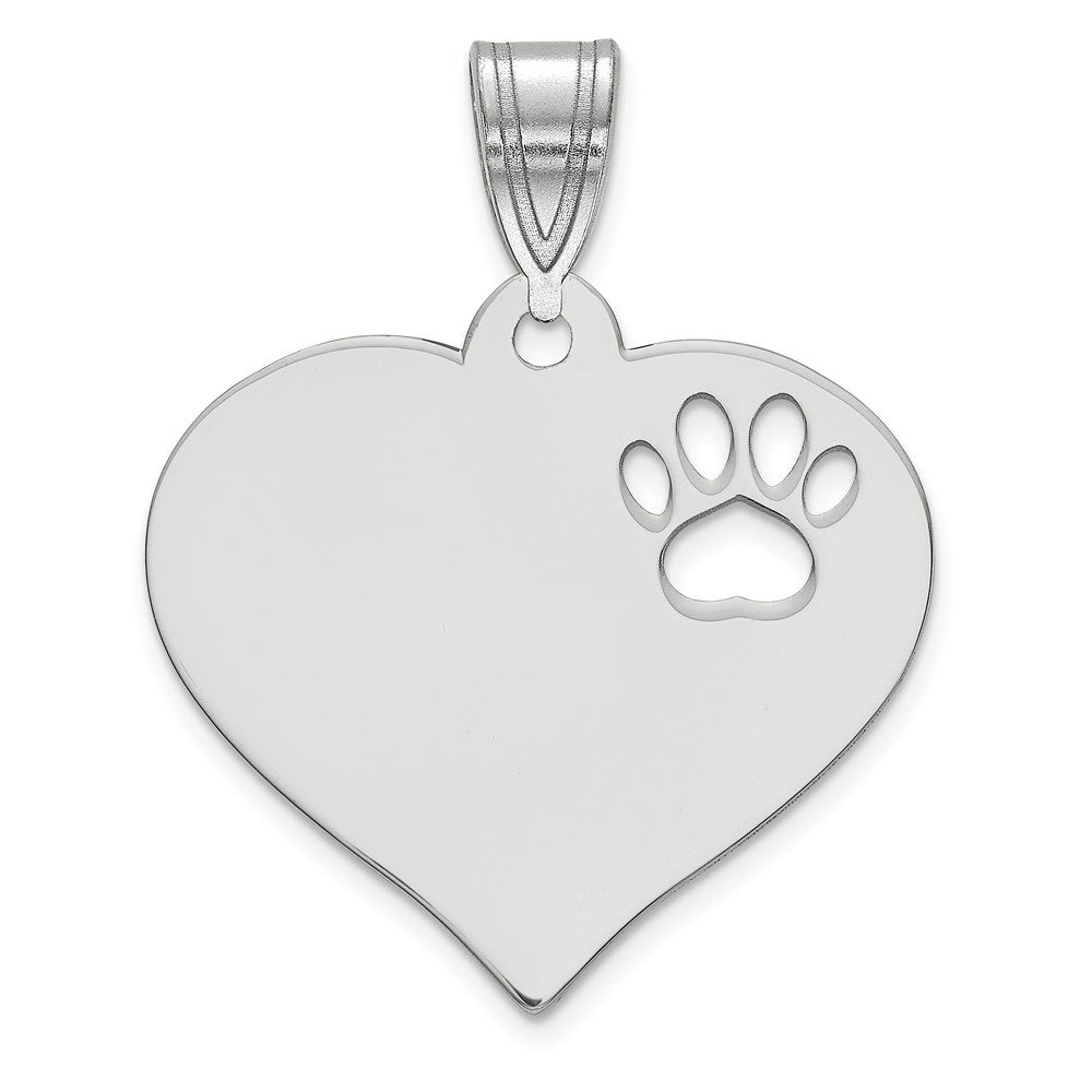 14K White Gold Blank Heart With Cut Out Paw Print Pendant