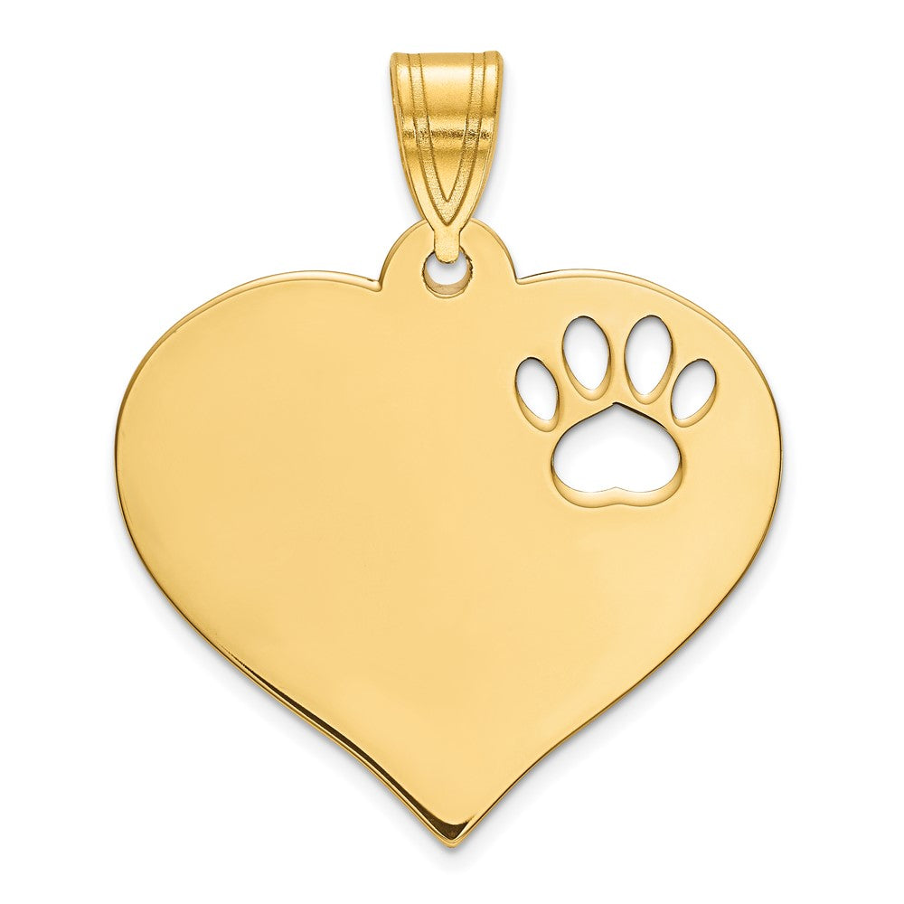14K Yellow Gold Blank Heart With Cut Out Paw Print Pendant