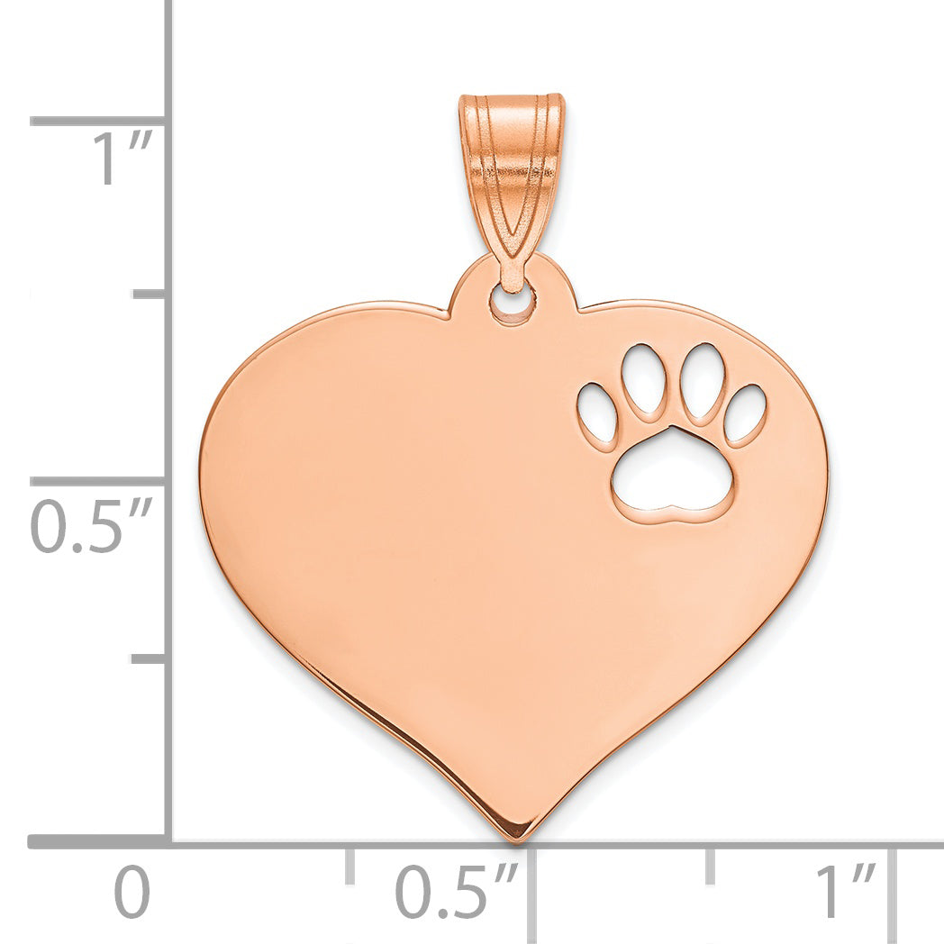 14K Rose Gold Blank Heart With Cut Out Paw Print Pendant
