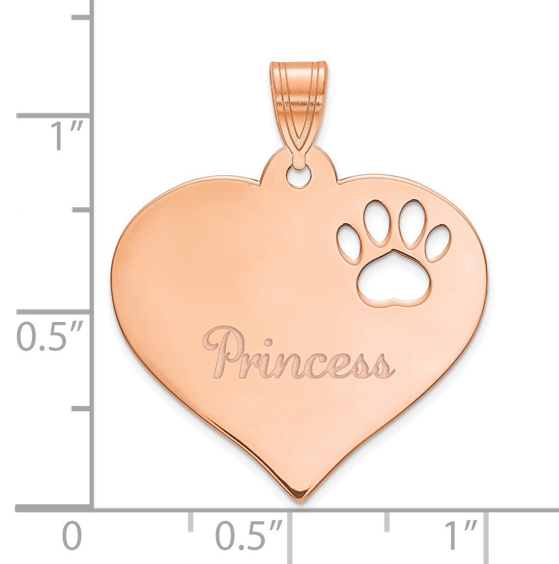 Rose Plated Heart With Name And Paw Print Cut Out Pendant