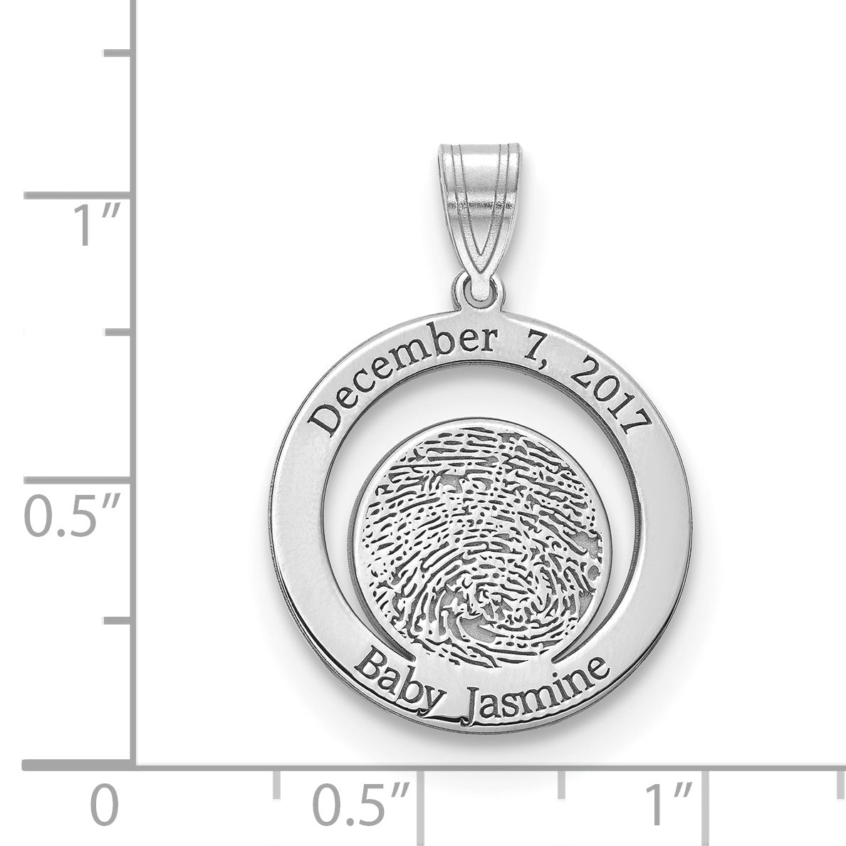 14K White Gold Date And Fingerprint Pendant