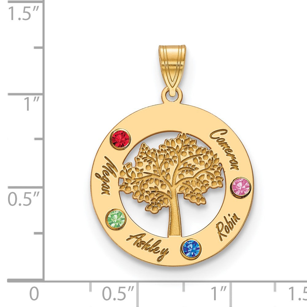 14K Yellow Gold 14Ky Family Tree In Circle 4 Names And Birthstones W/ Bezel Pendant