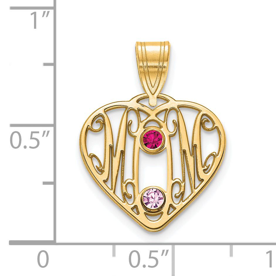 14K Yellow Gold 14Ky Mom In Heart 2 Birthstones Bezel Pendant